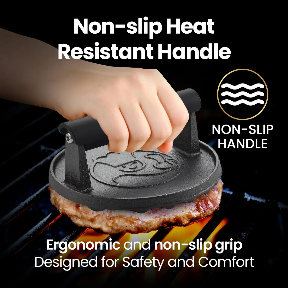 Gourmet Easy Cast Iron Smash Burger Press with Heat Resistant Handle 900g (2 lb) | Perfect Smash Burgers & Steaks - view 2