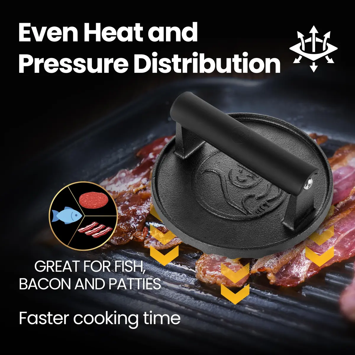 Gourmet Easy Cast Iron Smash Burger Press with Heat Resistant Handle 900g (2 lb) | Perfect Smash Burgers & Steaks - view 3