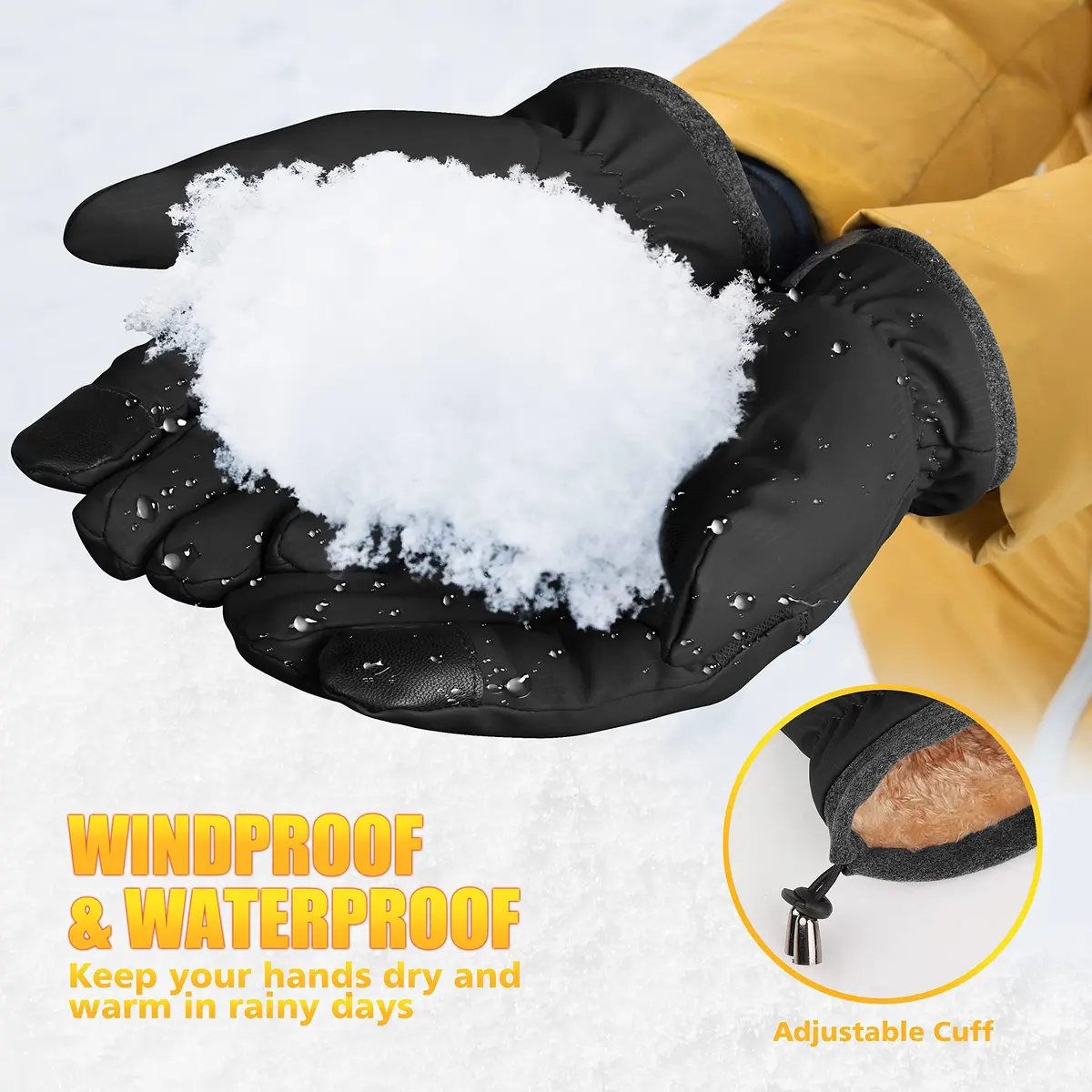 ihuan Waterproof Ski Gloves for Men & Women, Warm Snow Cycling Cold Weather Gloves | Touchscreen Compatible - view 4