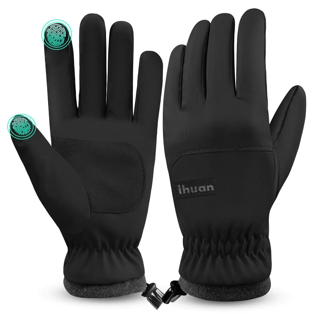 ihuan Winter Waterproof Ski Gloves for Men & Women, Warm Snow Cycling Cold Weather, Driving Biking Running (Medium, Black) - main product image
