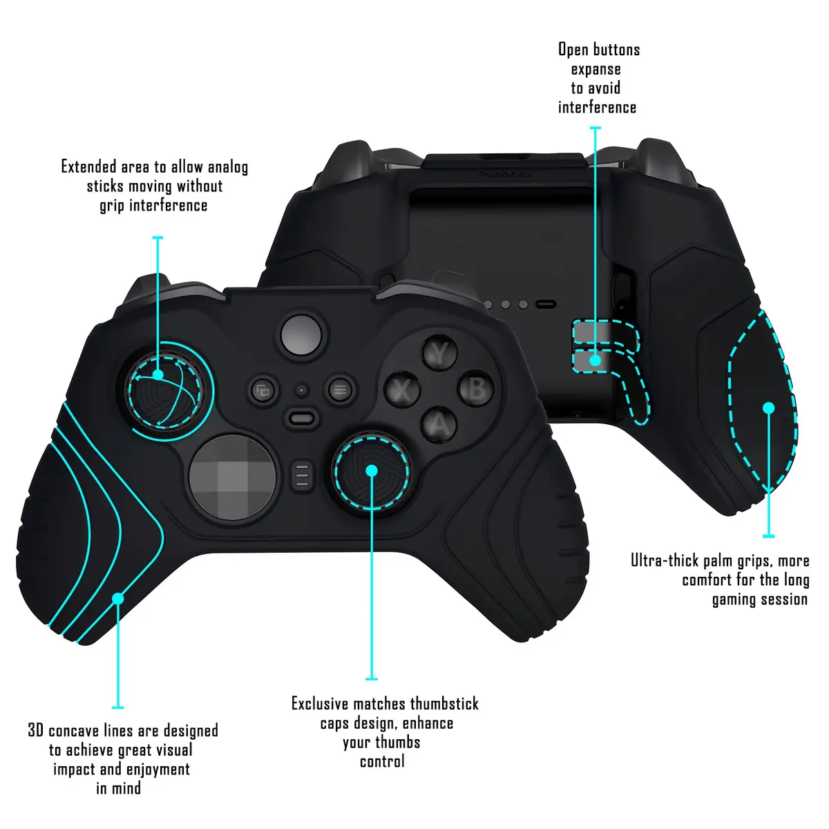 PlayVital Samurai Edition Anti Slip Silicone Case Cover for Xbox Elite Series 2 & Core Controllers with Thumb Grips - Black (1 pc) - view 4