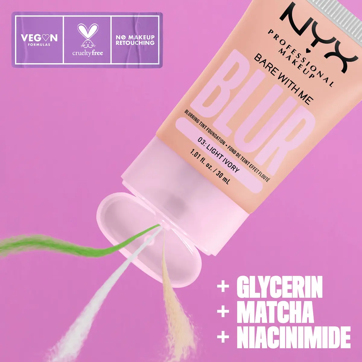NYX PROFESSIONAL MAKEUP Bare With Me Blur Tint Foundation Light Ivory 30ml (1.01 Fl Oz) | Matte Blurred Finish - view 2