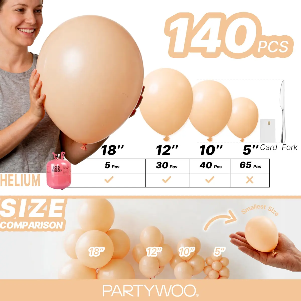 PartyWoo Nude Balloons 140pcs Apricot Boho Fall Color Assorted Sizes | 18 12 10 5 Inch - view 6