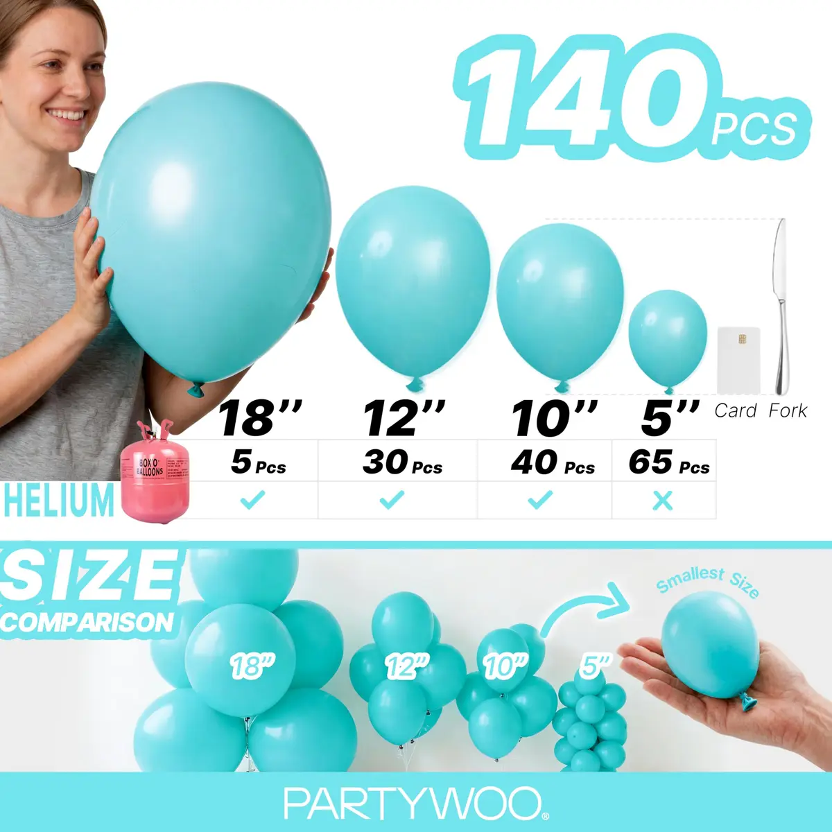 PartyWoo Teal Balloons 140 Count (Pack of 1) | Assorted Colors for Parties - view 6