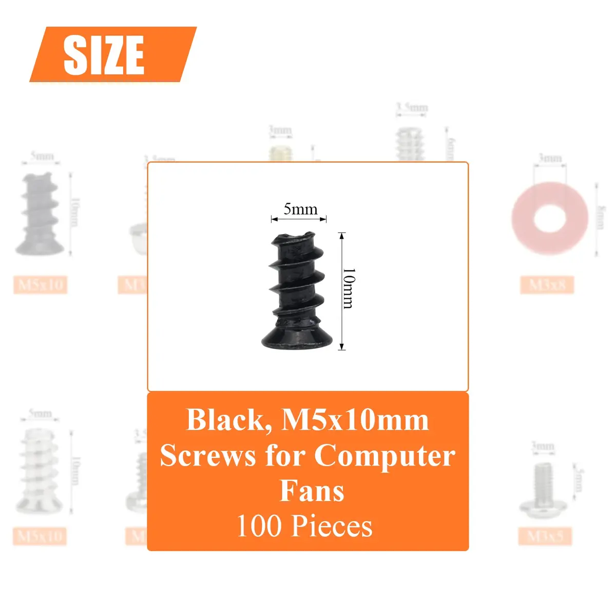 HELIFOUNER Black Computer Fan Mount Screws M5x10mm | Durable Carbon Steel, Easy Install, 100 Pieces - view 2