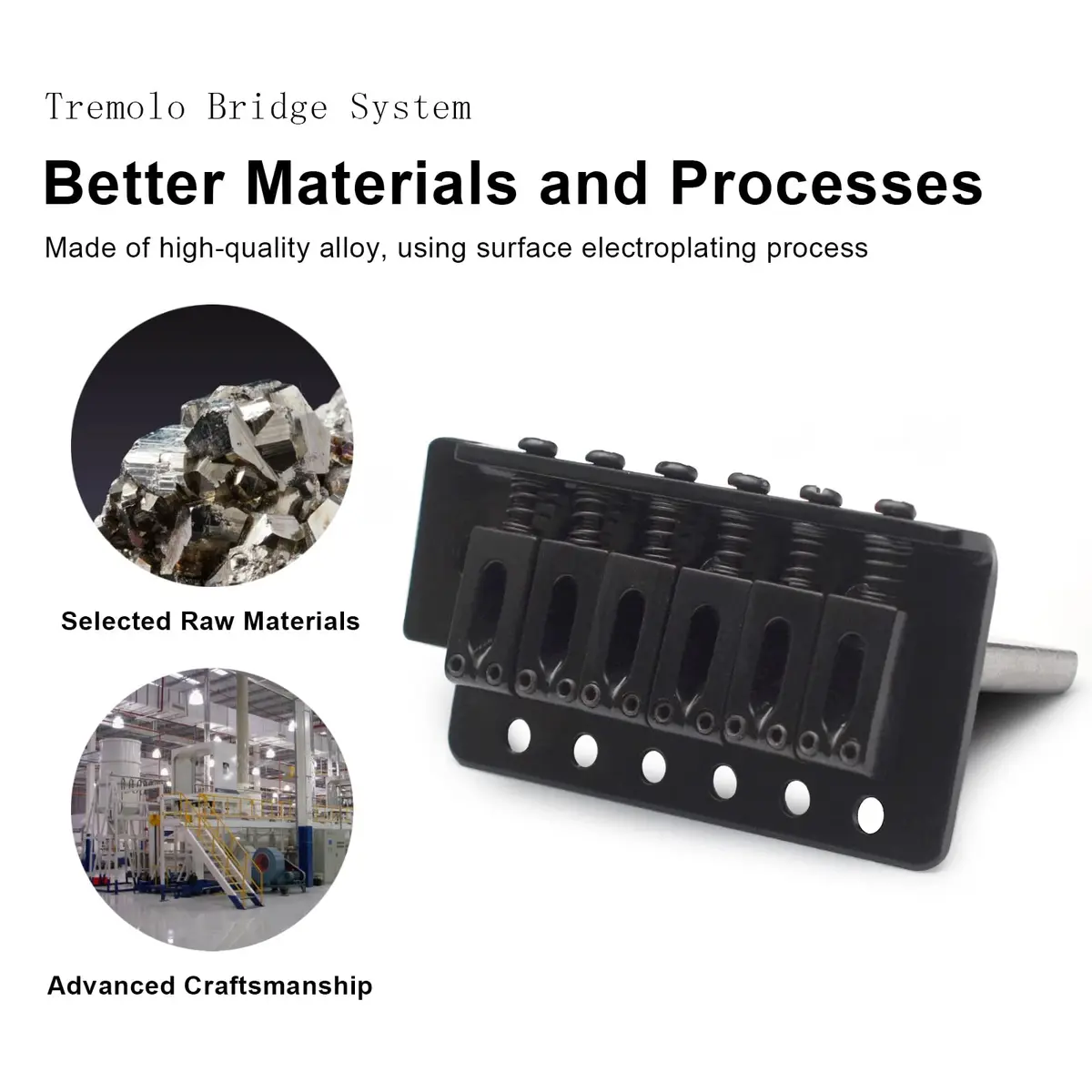SAPHUE Black Stratocaster Tremolo Bridge Set 52.5mm (2-1/16 inch) | Fits Fender Strat Squier Electric Guitar - view 2