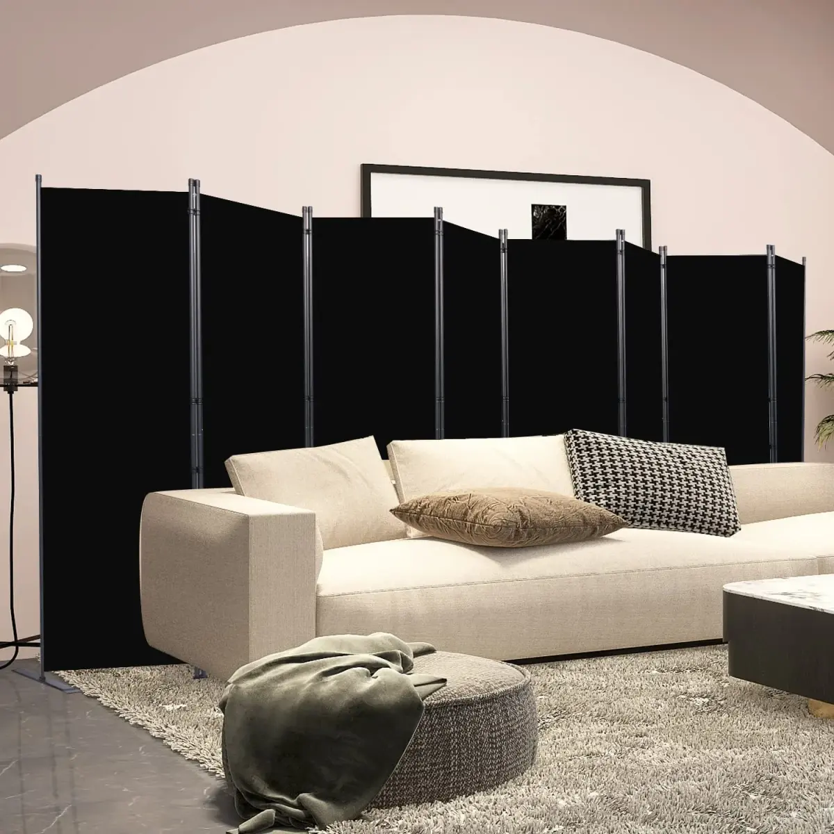 CHOSENM 8 Panel Room Divider 22"x71.3" (176" W x 71.3" H) | Black Folding Privacy Screen with Wider Feet - view 6