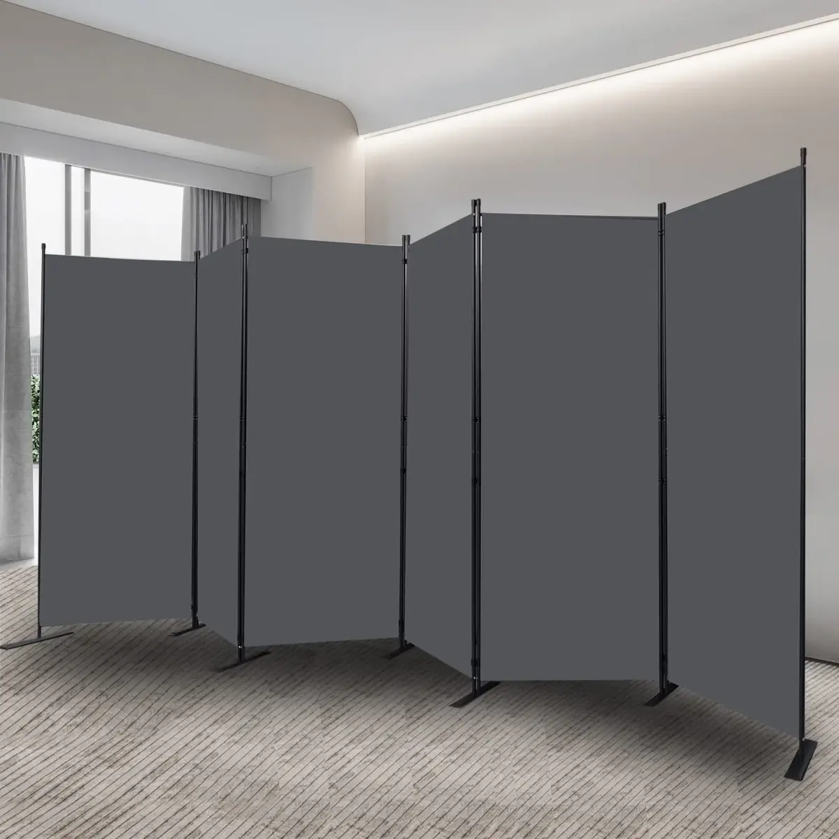 CHOSENM 6 Panel Room Divider Grey 204" W x 71.3" H | Stable Iron Frame, Tear-Resistant Fabric - view 7