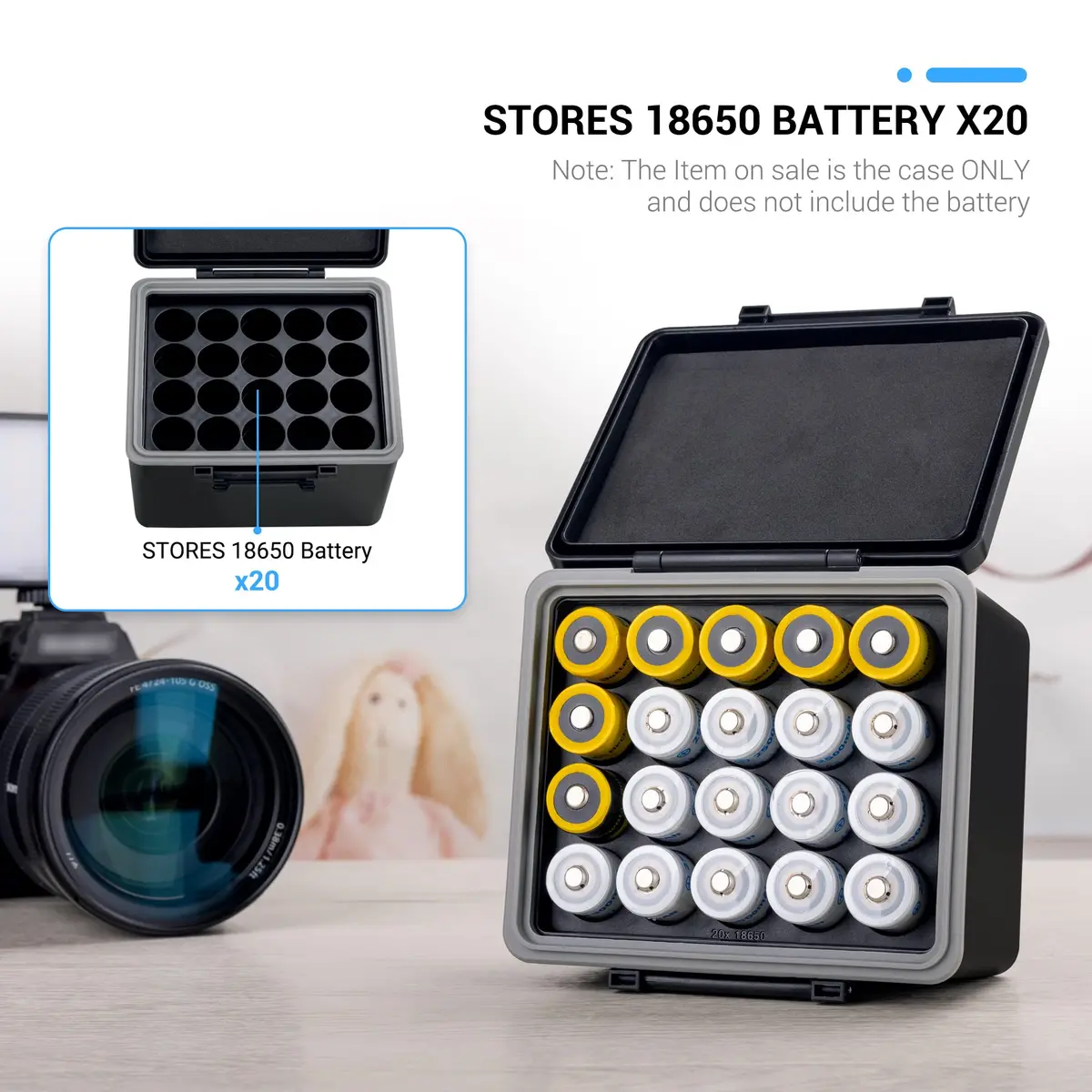 JJC 20 Slots 18650 Battery Storage Case Holder Container Box | Water-Resistant, Shockproof, Pressureproof - view 2