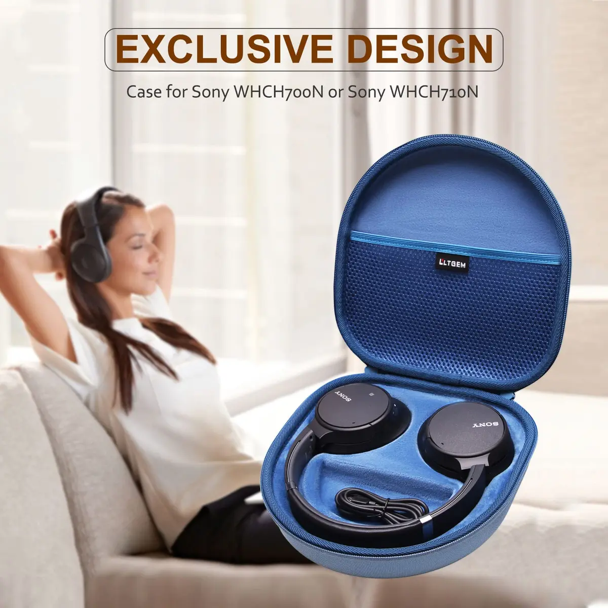 L LTGEM Case for Sony WH-CH720N/WH-CH520 Noise Canceling Wireless Headphones Blue | Hard Travel Cover - view 4