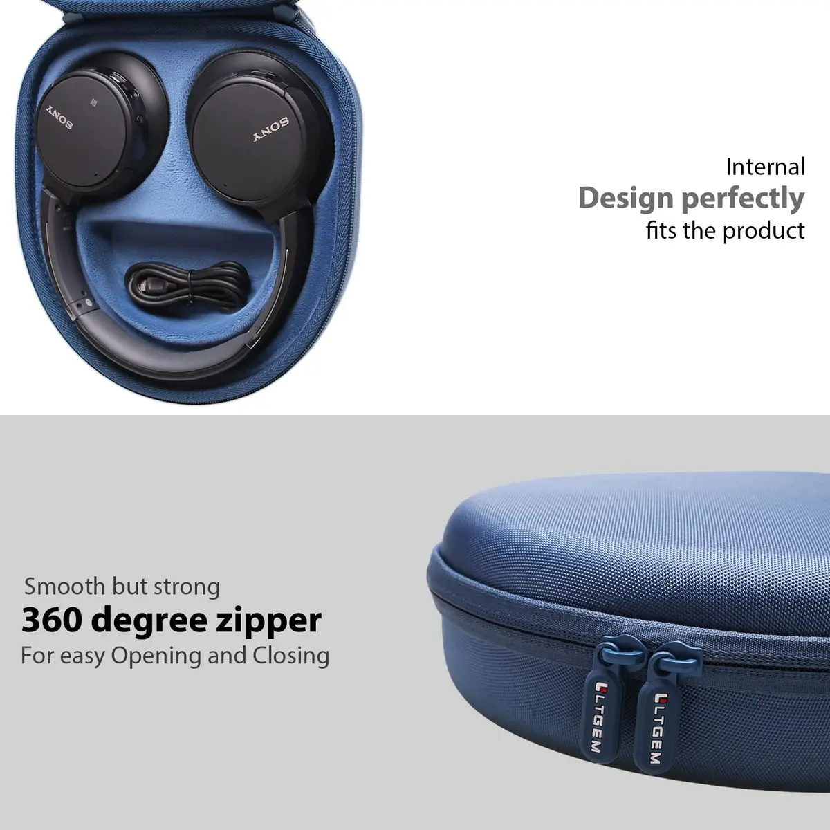 L LTGEM Case for Sony WH-CH720N/WH-CH520 Noise Canceling Wireless Headphones Blue | Hard Travel Cover - view 6