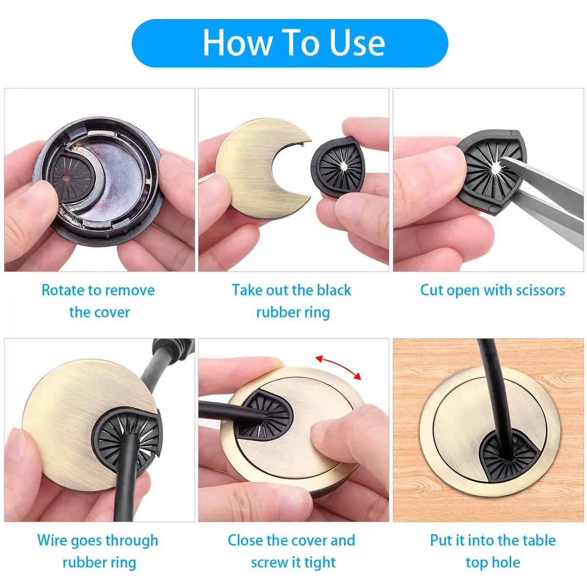Petutu Desk Grommet 2 Inch Metal Cable Grommet Bronze 2 Pack | Space-Saving Cable Organizer - view 4