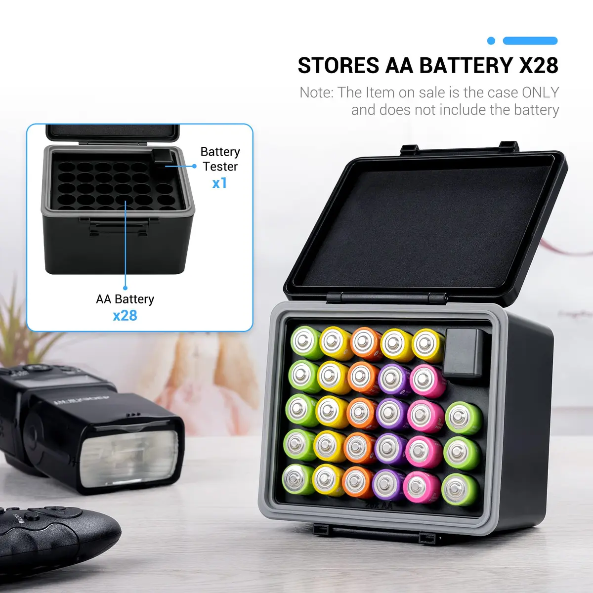 JJC AA Battery Case for 28x AA Batteries with Detachable Tester | Organizes and Protects - view 2