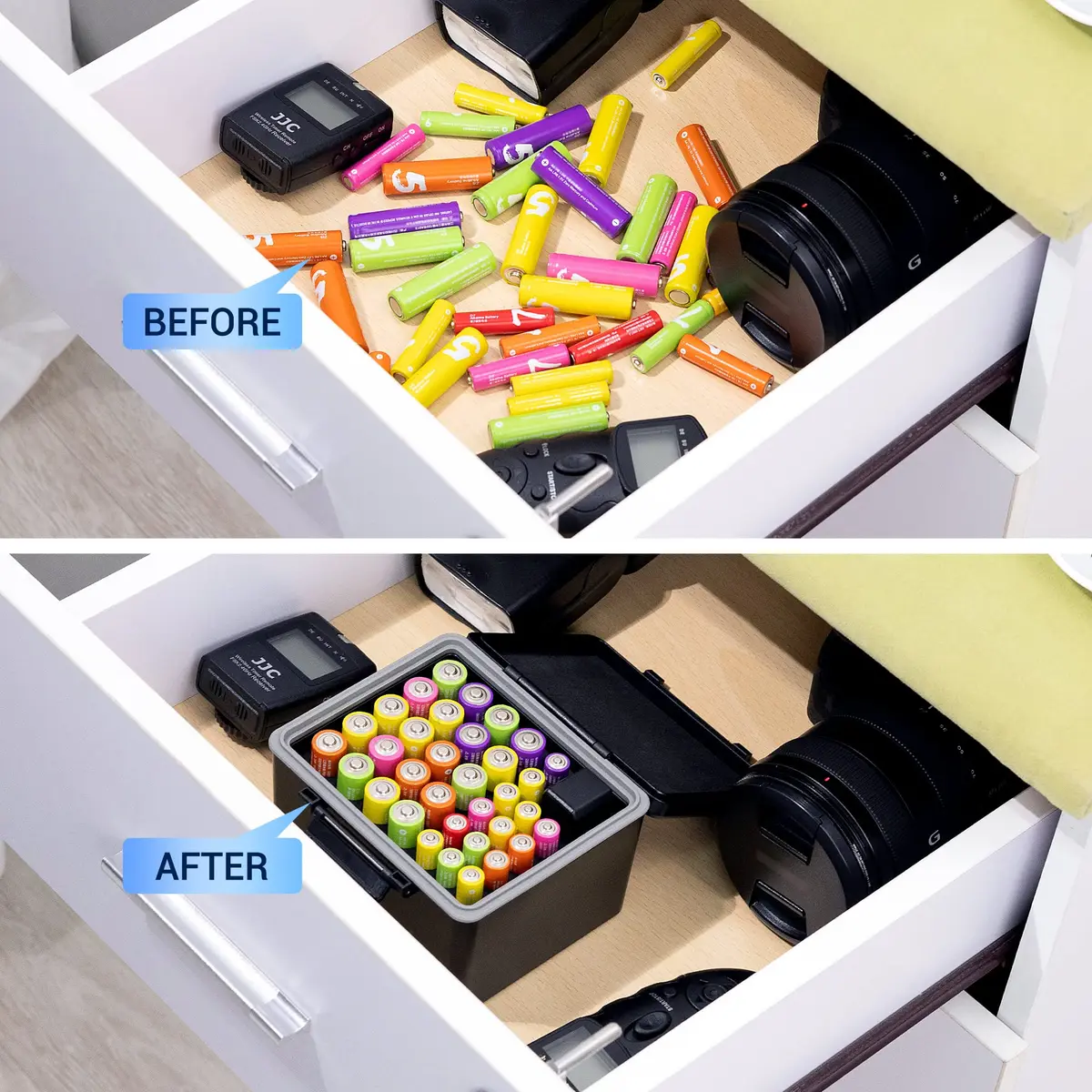 JJC Hard Battery Storage Case Holder with Tester for 20 AA & 14 AAA Batteries | Water-Resistant & Shockproof - view 2