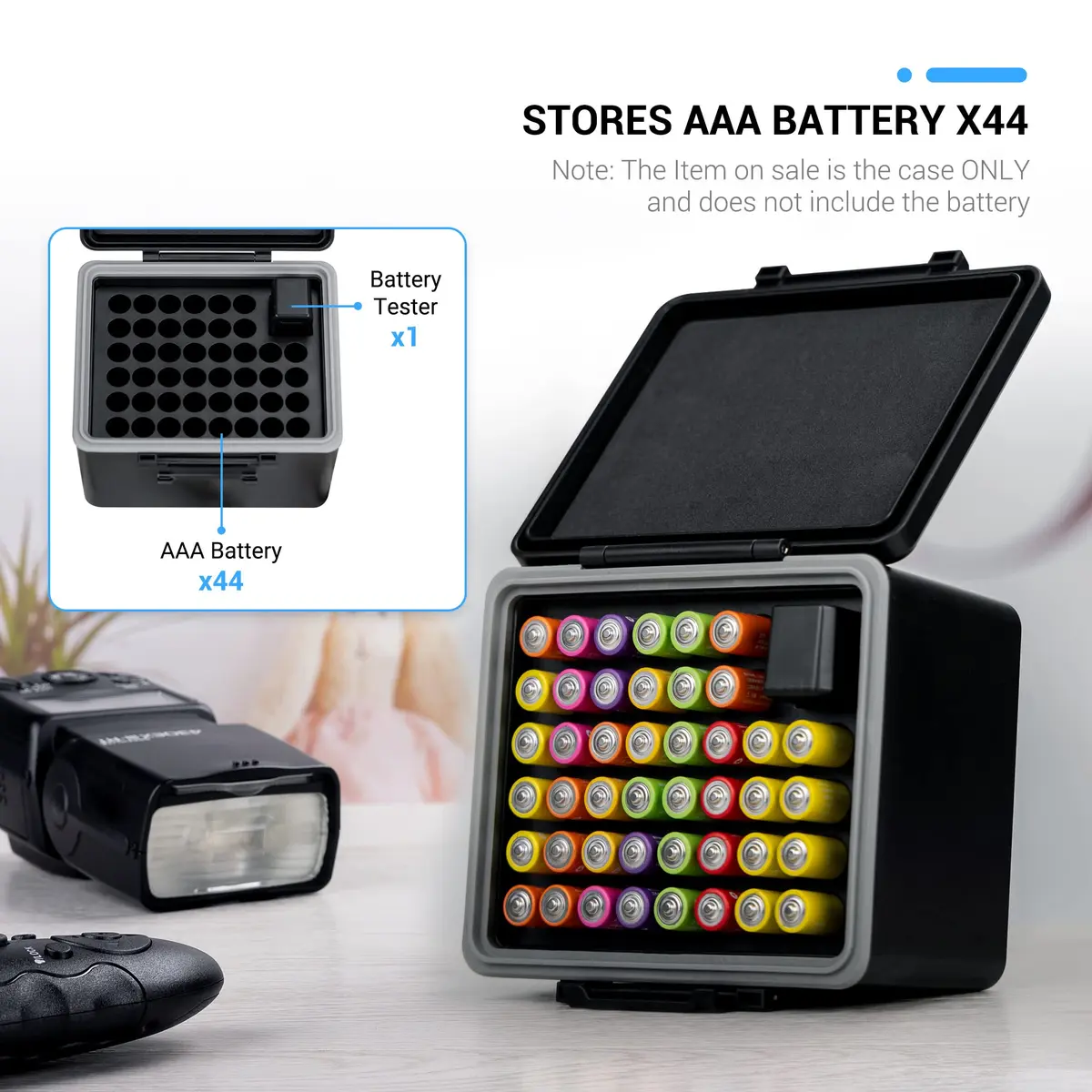 JJC AAA Battery Hard Case with Tester for 44 AAA Batteries | Organizes & Protects - view 2