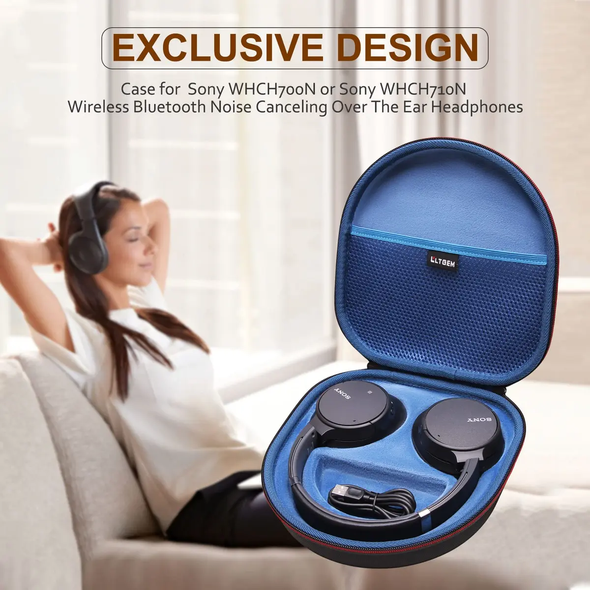 L LTGEM Case for Sony WH-CH720N/WH-CH520 Noise Canceling Wireless Headphones Blue | Hard Travel Carrying Case - view 4