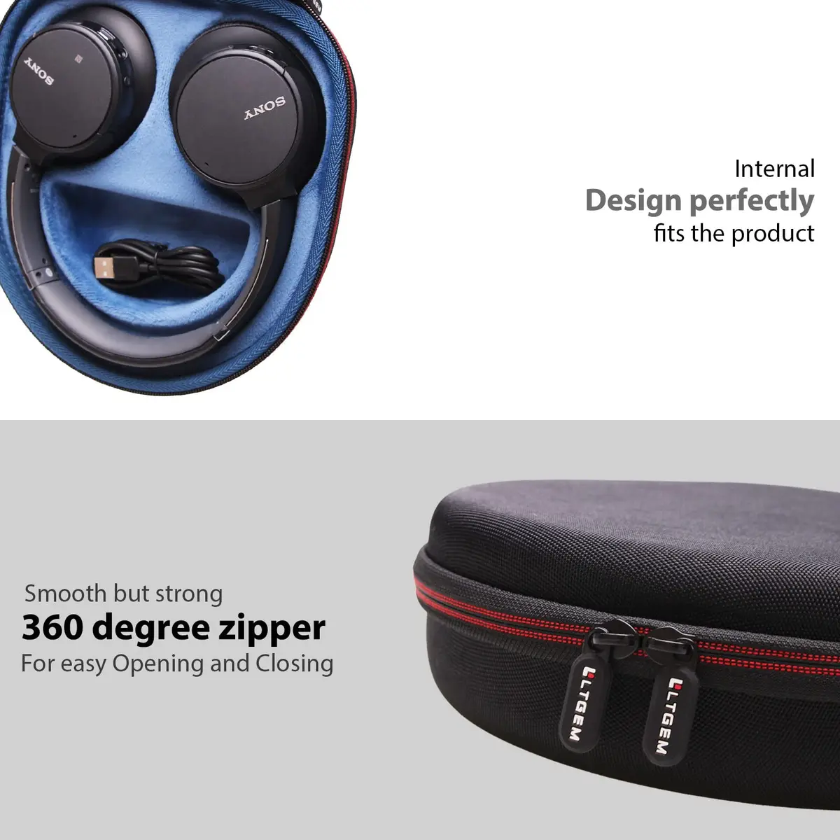 L LTGEM Case for Sony WH-CH720N/WH-CH520 Noise Canceling Wireless Headphones Blue | Hard Travel Carrying Case - view 8