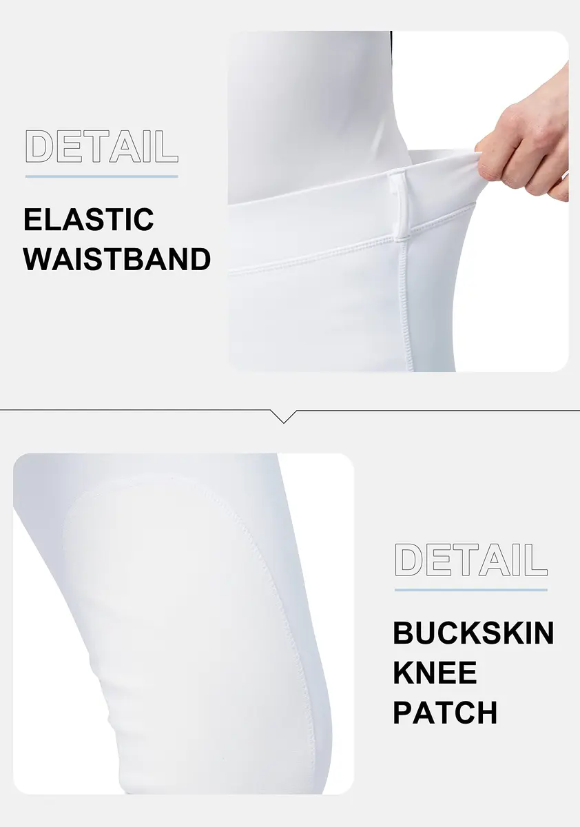 SANTINY Women's Horse Riding Pants with Zipper Pockets Knee-Patch Schooling Tights for Women (White_M) | Breathable & Fitted Breeches - view 5
