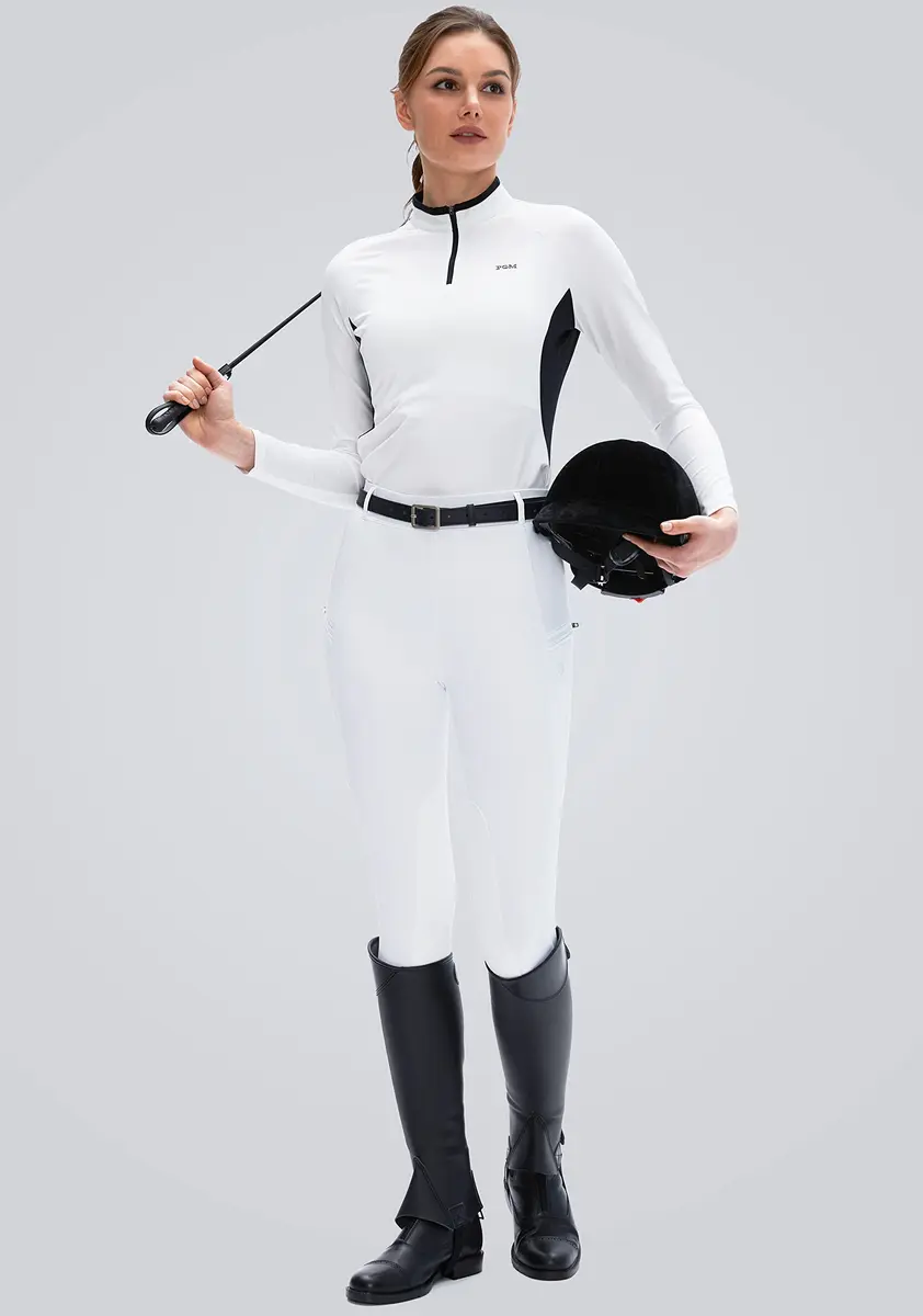 SANTINY Women's Horse Riding Pants with Zipper Pockets Knee-Patch Schooling Tights for Women (White_M) | Breathable & Fitted Breeches - view 6