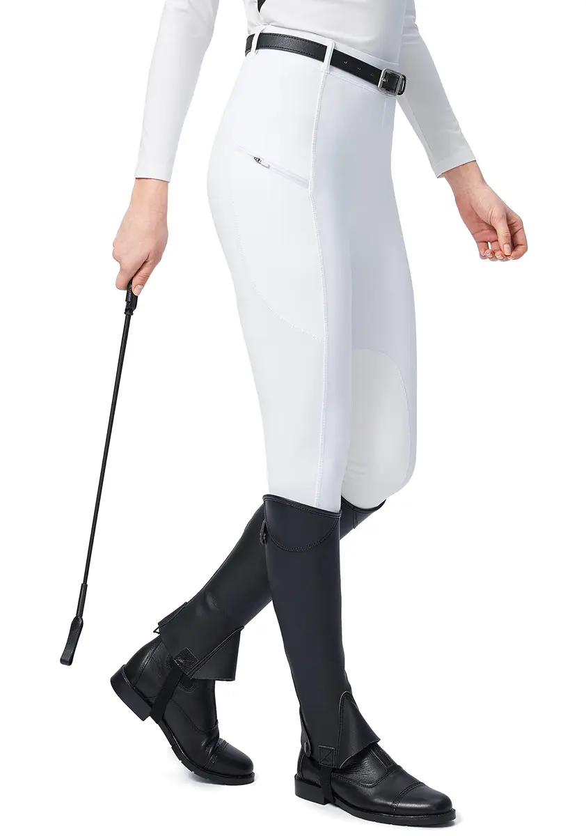 SANTINY Women's Horse Riding Pants with Zipper Pockets Knee-Patch Schooling Tights for Women (White_M) | Breathable & Fitted Breeches - view 2