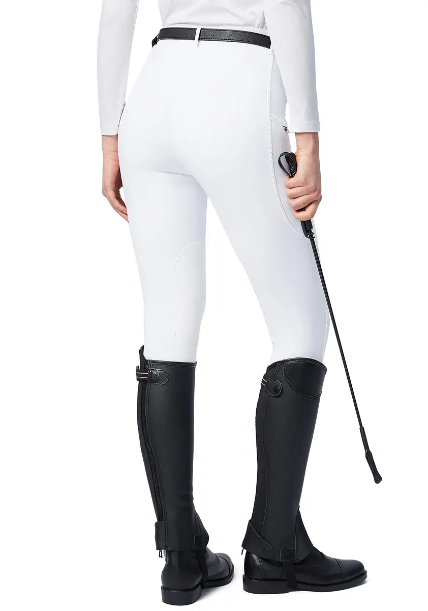 SANTINY Women's Horse Riding Pants with Zipper Pockets Knee-Patch Schooling Tights for Women (White_M) | Breathable & Fitted Breeches - view 3