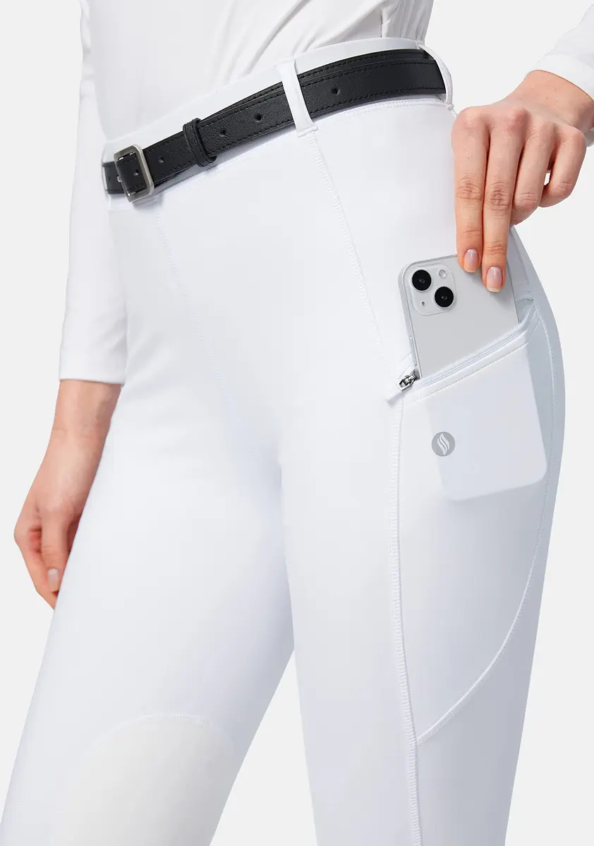 SANTINY Women's Horse Riding Pants with Zipper Pockets Knee-Patch Schooling Tights for Women (White_M) | Breathable & Fitted Breeches - view 4