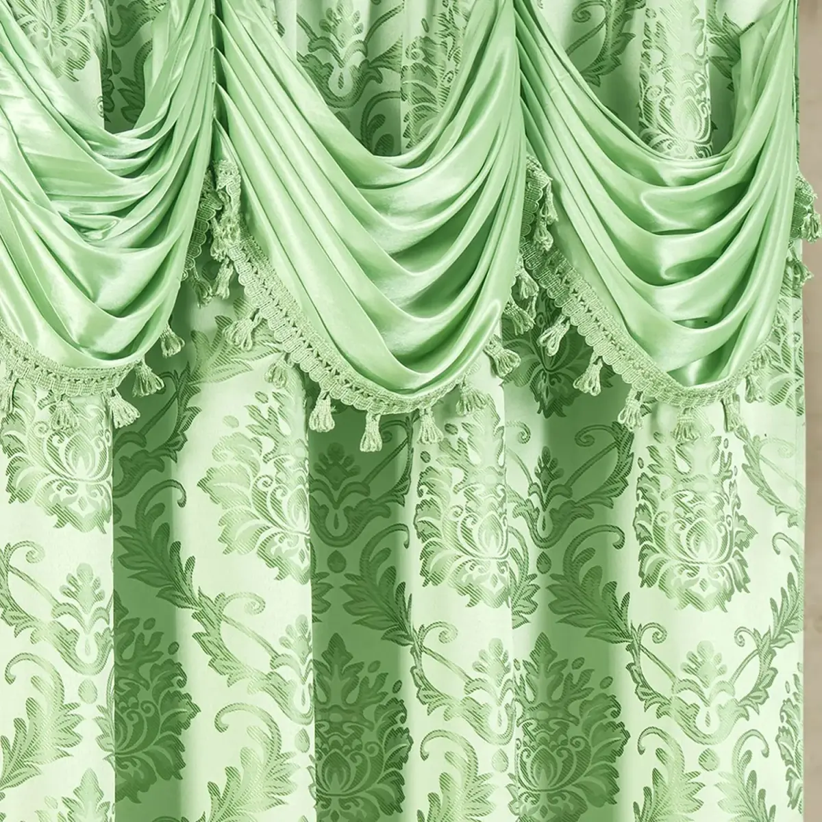 DreamField Linen Jacquard Window Curtains 274.32cm (108"W) x 213.36cm (84"L) Set | Elegant Damask Design with Valance & Tie-Backs - view 8