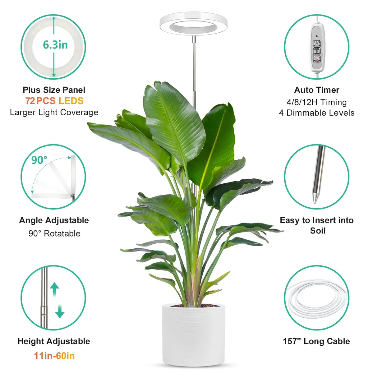 LORDEM Full Spectrum LED Grow Light, 72 LEDs, 4 Brightness Settings | Supports Indoor Plant Growth - view 4