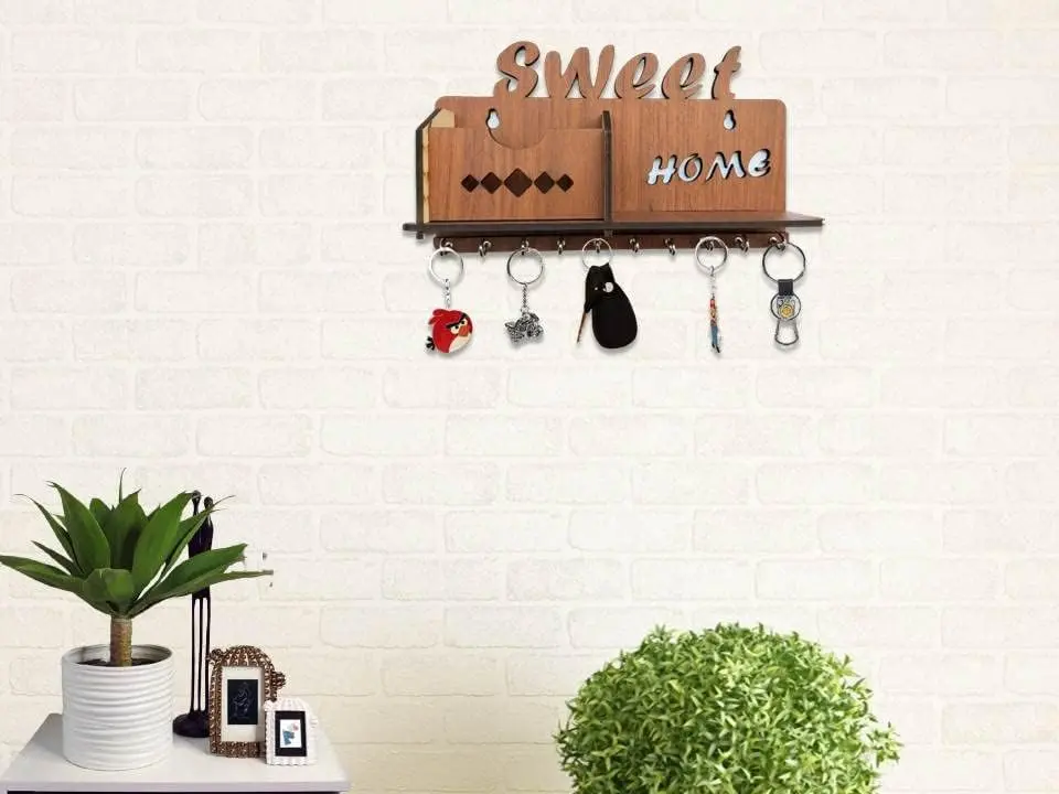My Dream Carts Sweet Home MDF Wood Key Holder with Mobile Charge Stand | 24 cm (9.4 in) Width - view 3