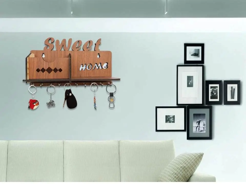 My Dream Carts Sweet Home MDF Wood Key Holder with Mobile Charge Stand | 24 cm (9.4 in) Width - view 5