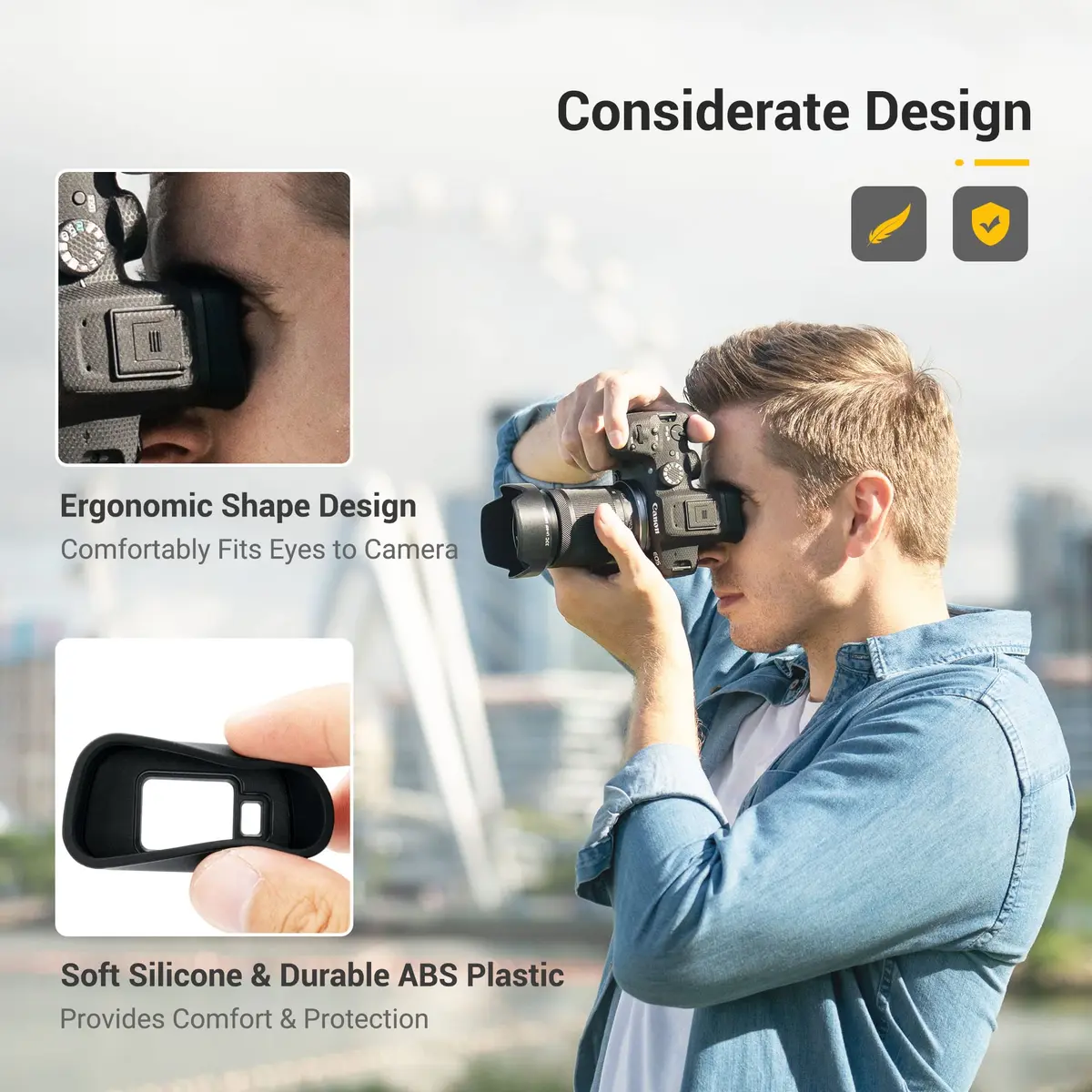 JJC Silicone Eyecup Viewfinder for Canon EOS R7 Camera with Extended Design | Dust & Light Blocker - view 4
