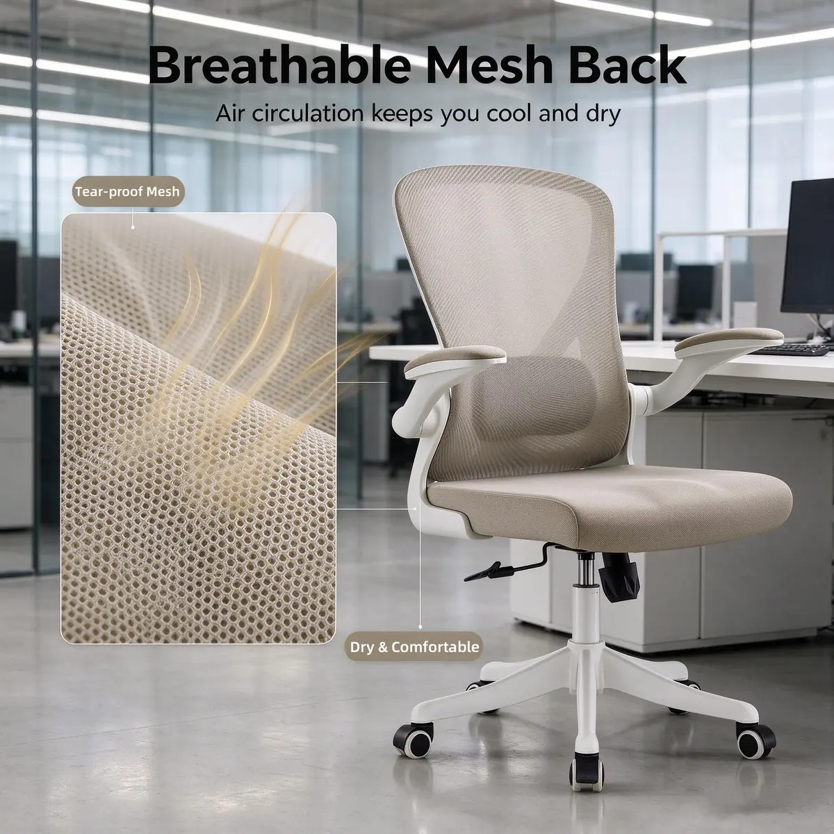 SICHY AGE High Back Mesh Office Chair with Adjustable Lumbar Support & Flip-Up Armrests, 23 in x 29 in x 45 in | Ergonomic Comfort - view 6