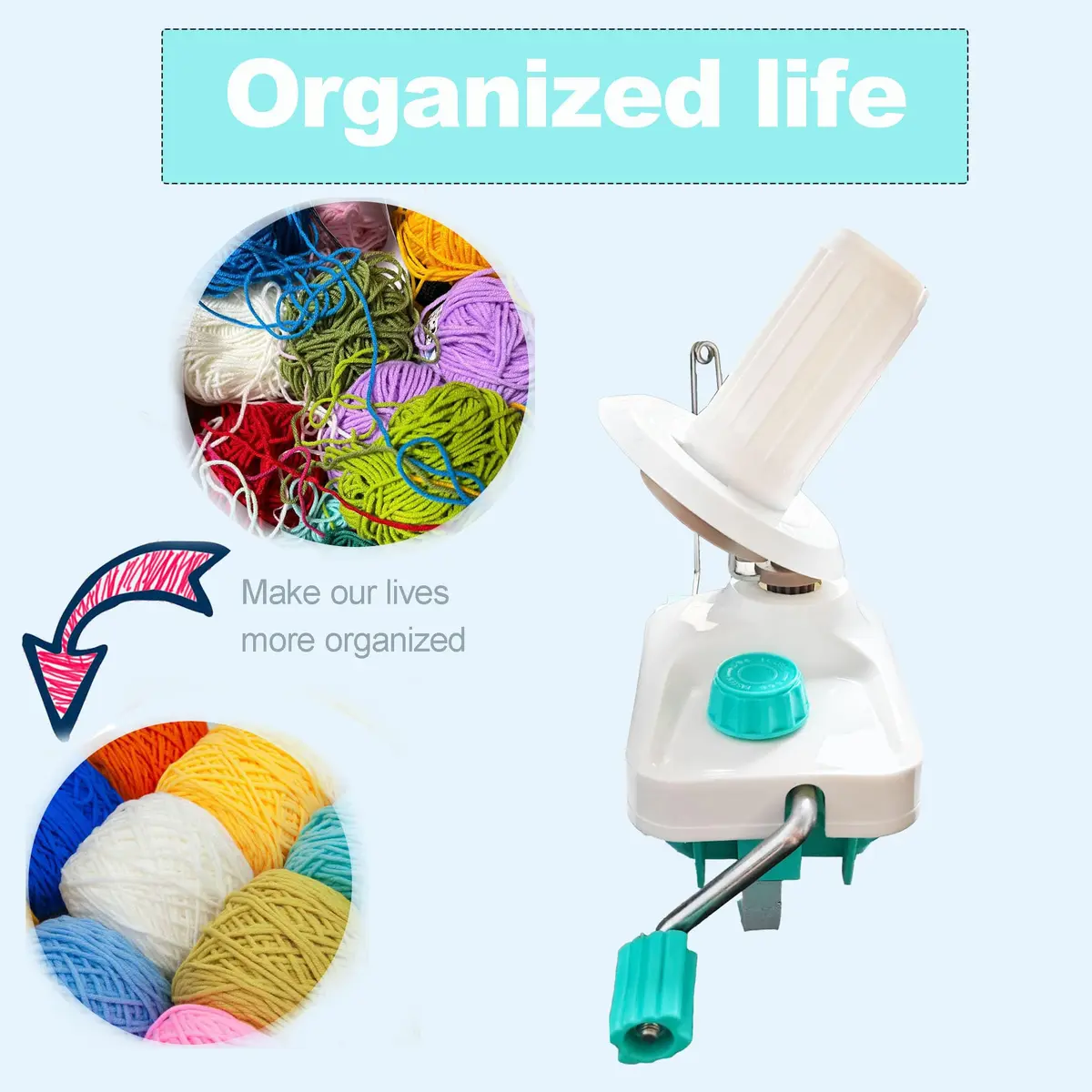 Fokanlo Yarn Ball Winder Machine Green Blue | Hand Operated for Knitting & Crocheting Supplies - view 5