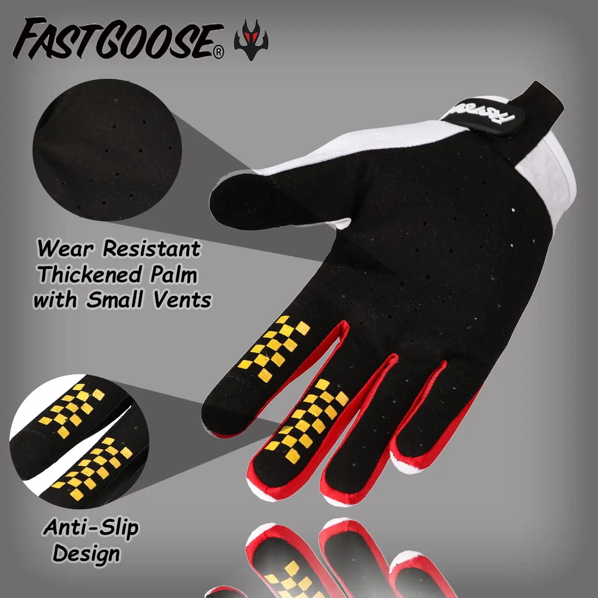 FASTGOOSE Dirt Bike Motorcycle Gloves - Motocross, ATV & Cycling, White, Medium - view 3
