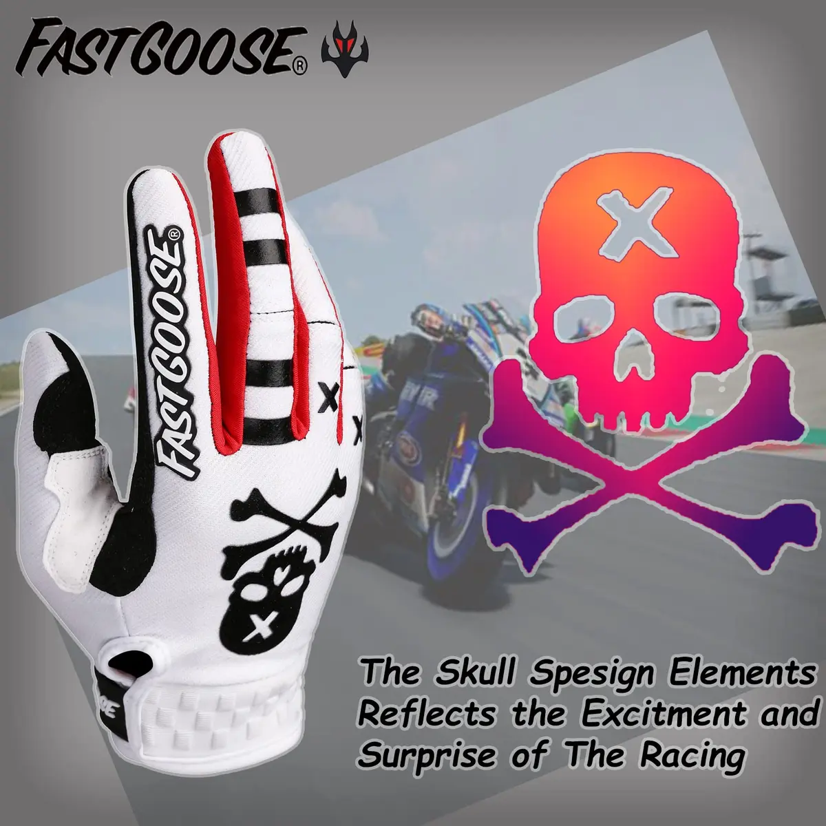 FASTGOOSE Dirt Bike Motorcycle Gloves - Motocross, ATV & Cycling, White, Medium - view 4