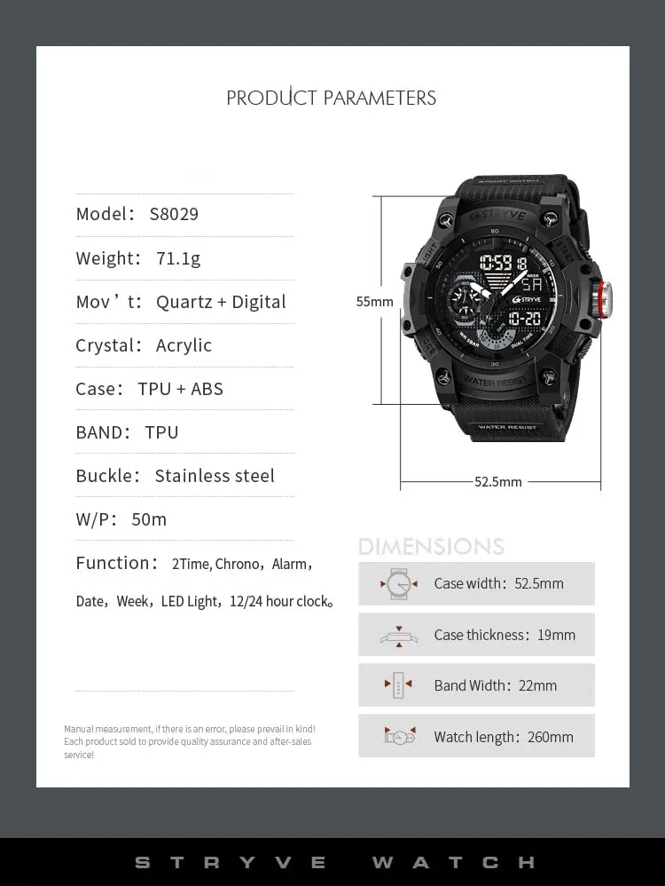 Gosasa Men's Multi-Function Military Sports Watch 50mm (1.96") | Dual Time Analog-Digital LED - view 6
