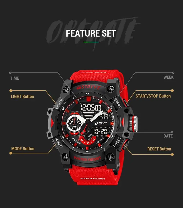 Gosasa Men's Multi-Function Military Sports Watch 50mm (1.96") | Dual Time Analog-Digital LED - view 8