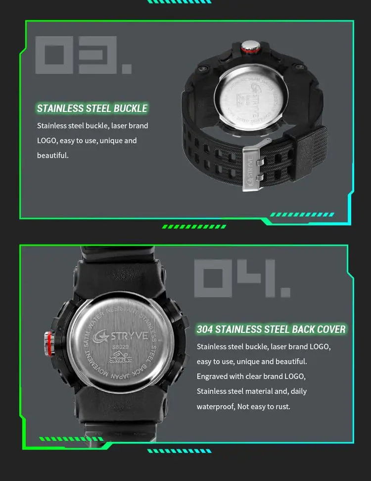 Gosasa Men's Multi-Function Military Sports Watch 50mm (1.96") | Dual Time Analog-Digital LED - view 11
