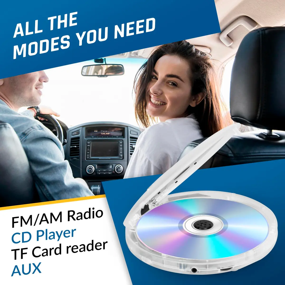 KLIM Discman Portable CD Player with Headphones, Built-in Battery, Clear White | Anti-Skip Protection, 5 EQ Effects, USB-C Rechargeable - view 3
