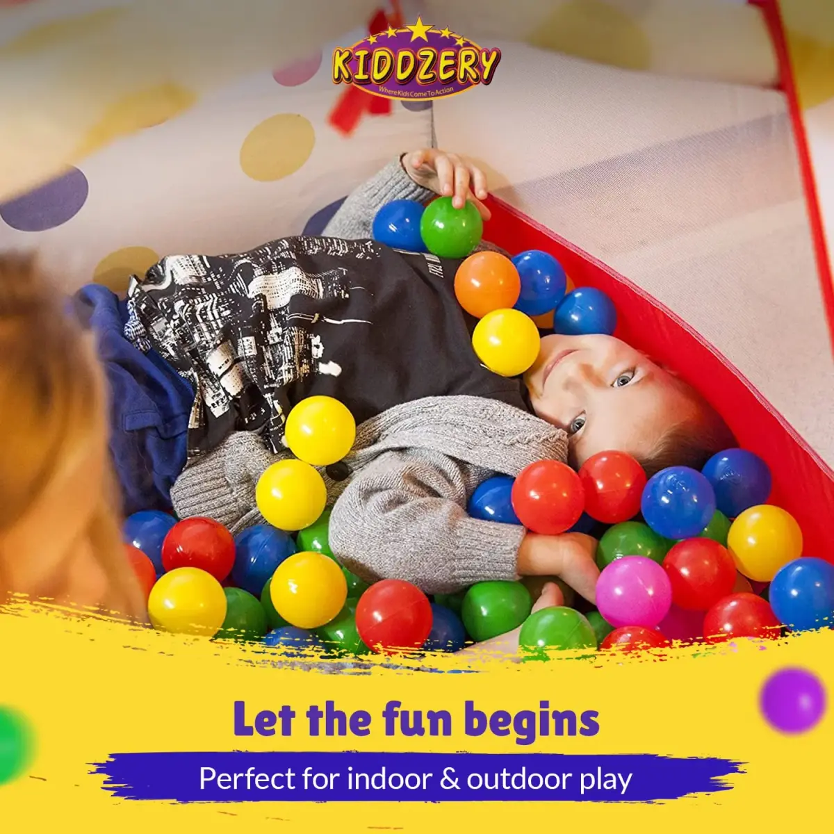 Kiddey Pop Up Ball Pit Play Tent with 50 Balls | 142cm x 127cm x 76cm | Safe Indoor Outdoor Fun - view 6