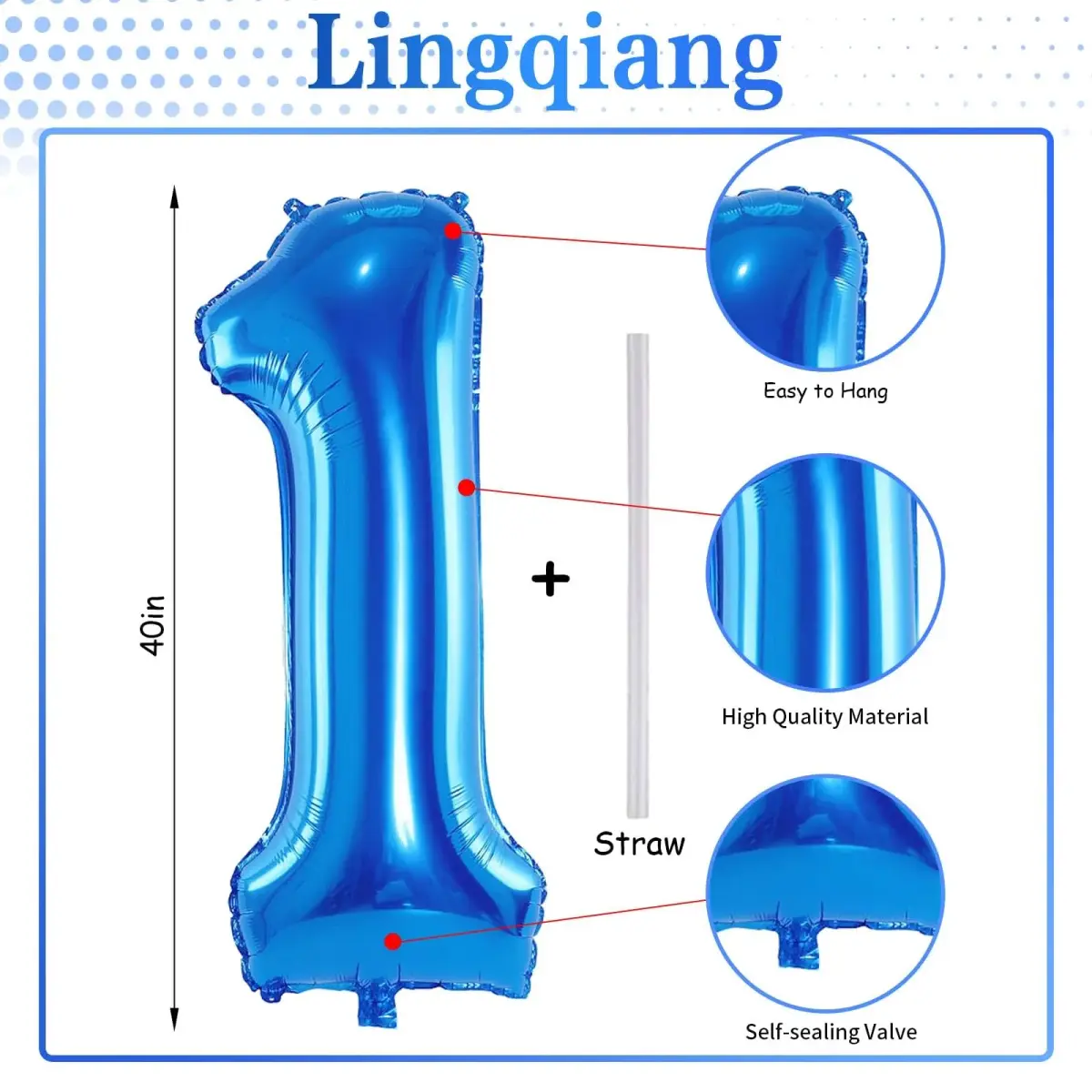 Lingqiang Blue Number 1 Balloon 40 inch | Giant Self-Inflating Foil Balloon for Parties - view 2