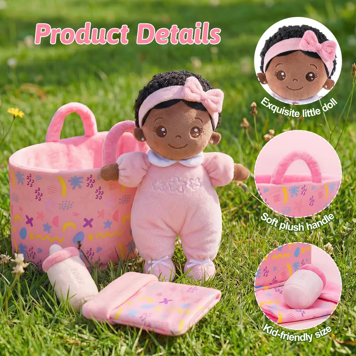 OUOZZZ Black Baby Doll with Bassinet, Blanket & Bottle Set 25cm (10 inch) | Educational Pretend Play Toy for Kids 3+ - view 7