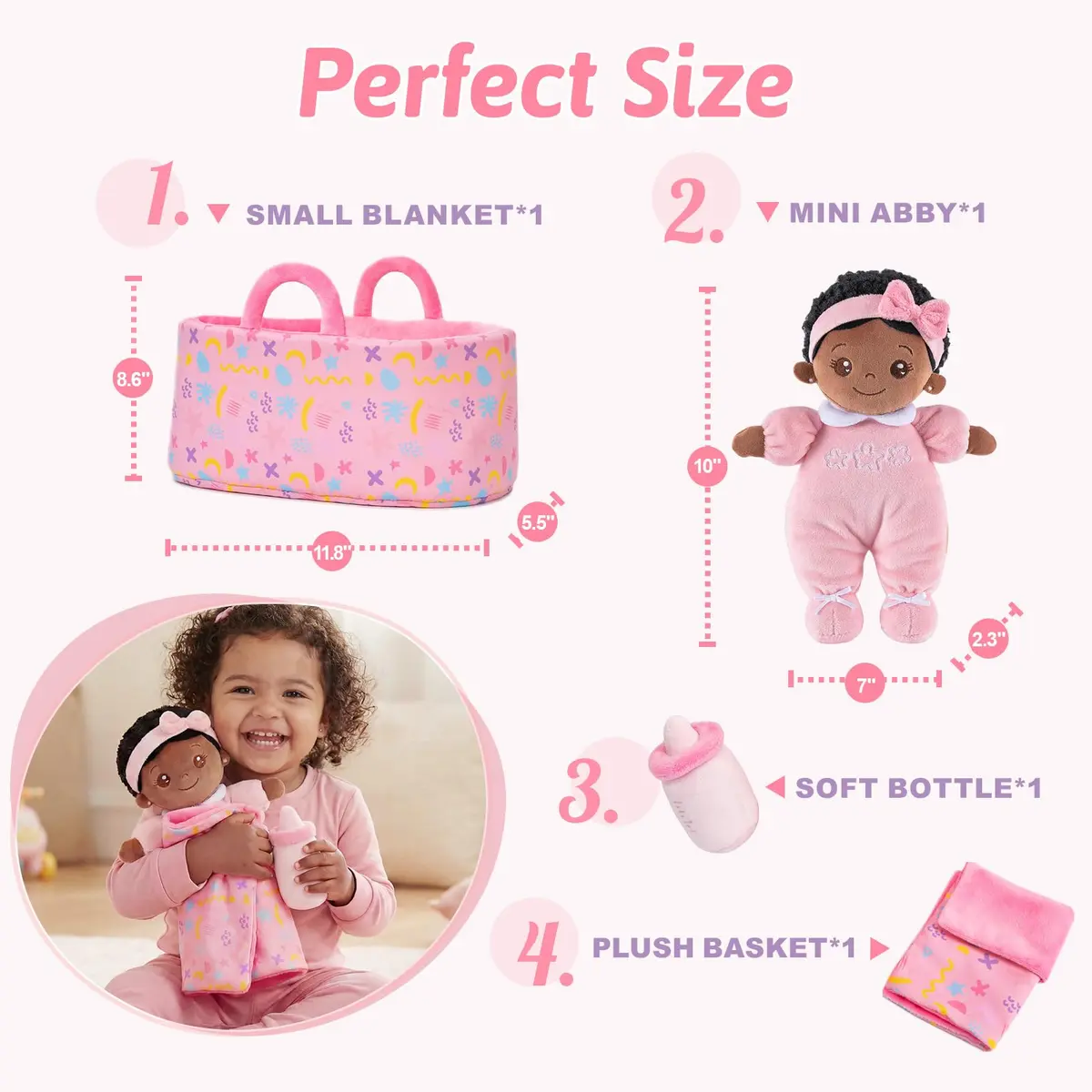 OUOZZZ Black Baby Doll with Bassinet, Blanket & Bottle Set 25cm (10 inch) | Educational Pretend Play Toy for Kids 3+ - view 2