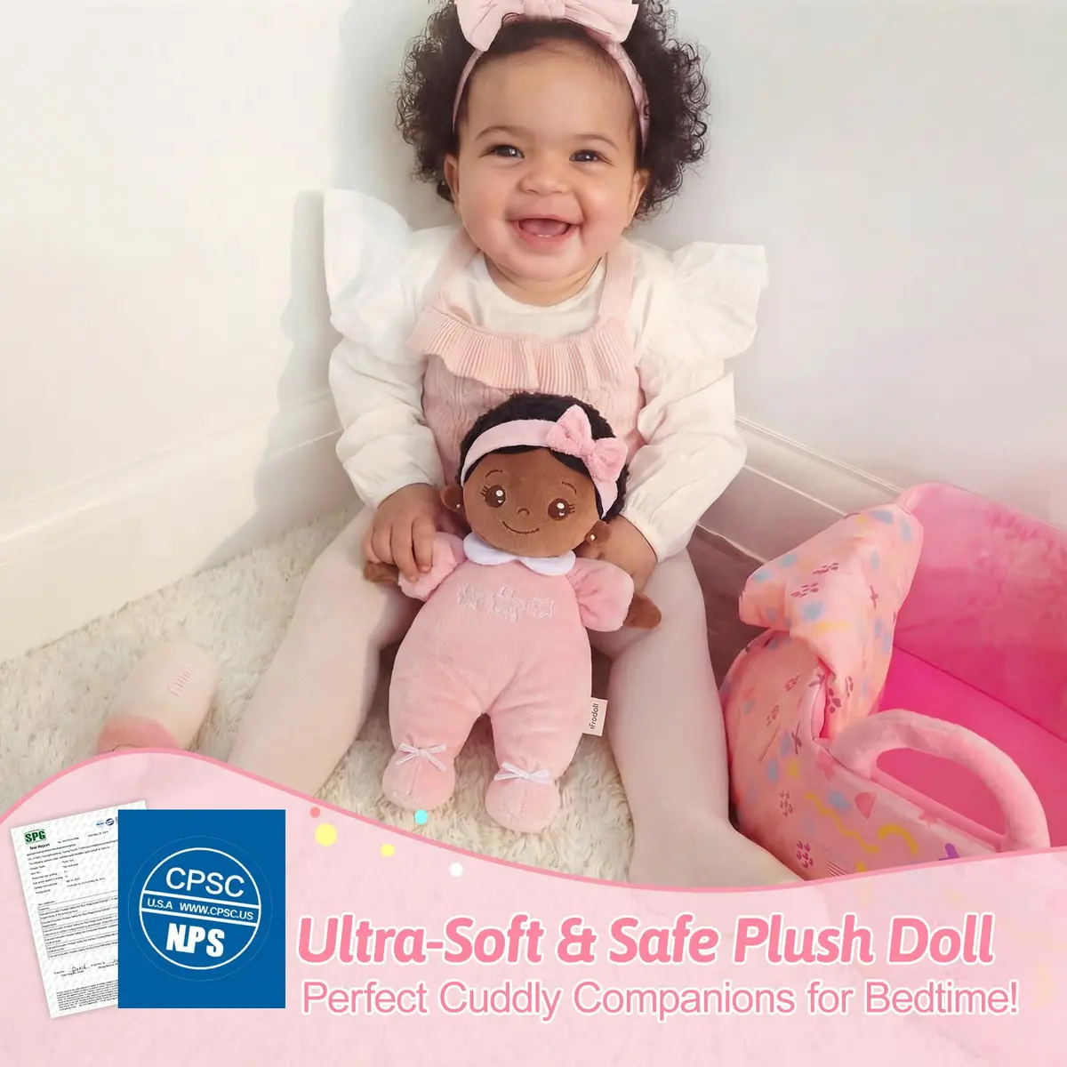 OUOZZZ Black Baby Doll with Bassinet, Blanket & Bottle Set 25cm (10 inch) | Educational Pretend Play Toy for Kids 3+ - view 3