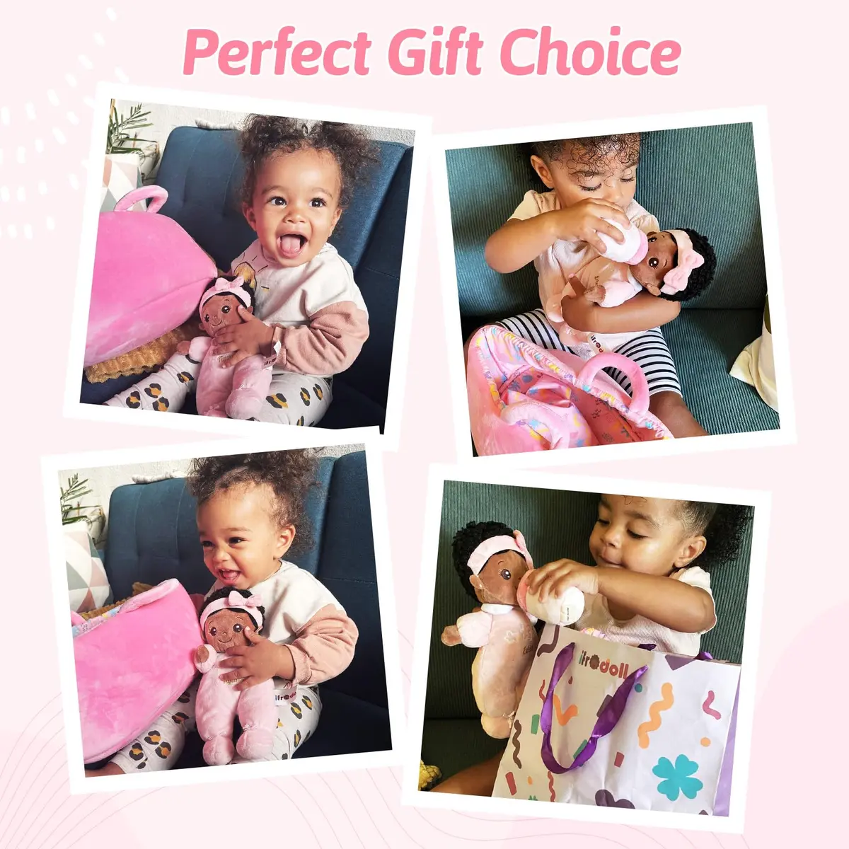 OUOZZZ Black Baby Doll with Bassinet, Blanket & Bottle Set 25cm (10 inch) | Educational Pretend Play Toy for Kids 3+ - view 4