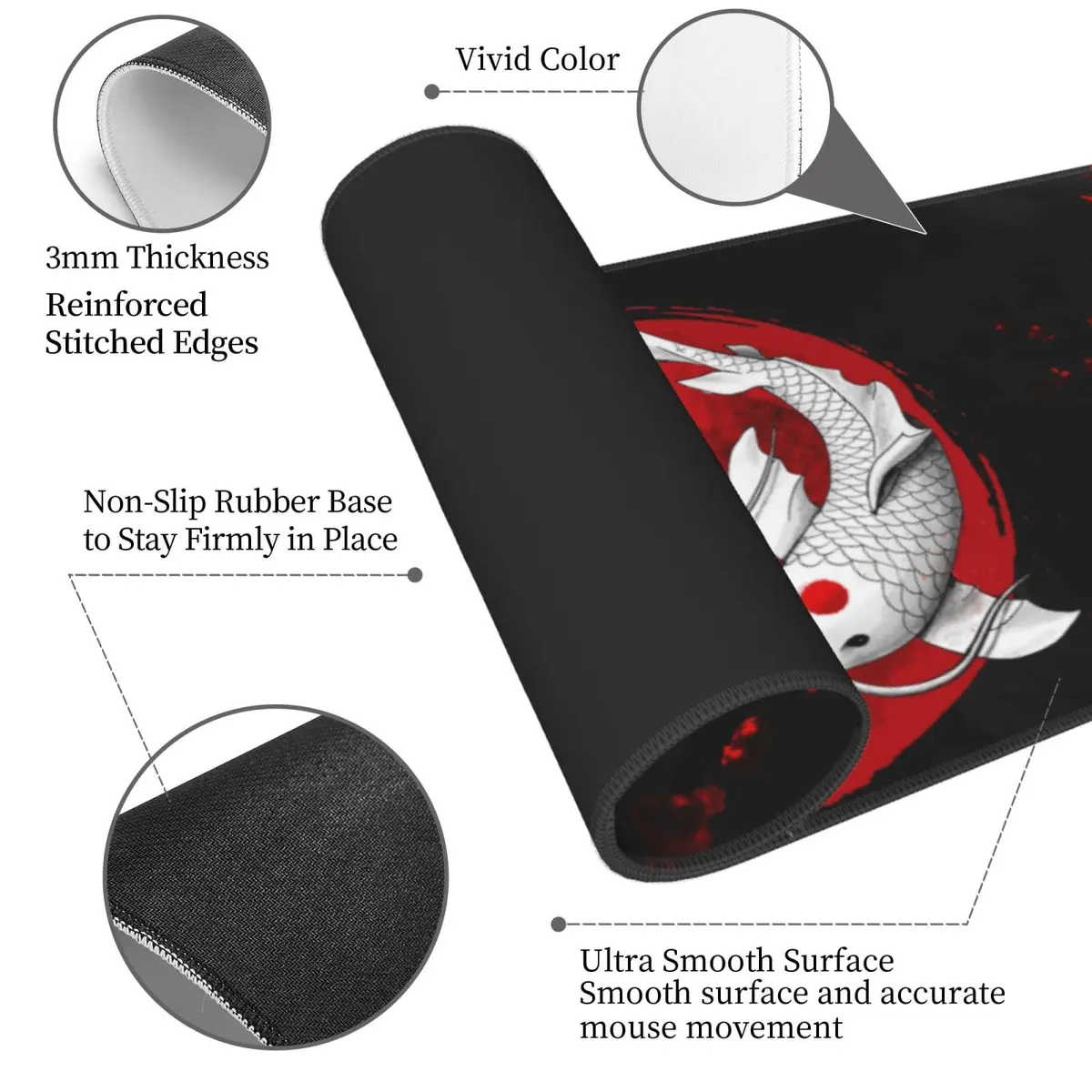 Gianlaima Japanese Koi Mouse Pad XL Extended Desk Mat | Large 80x30cm, Waterproof, Non-Slip Rubber Base - view 4