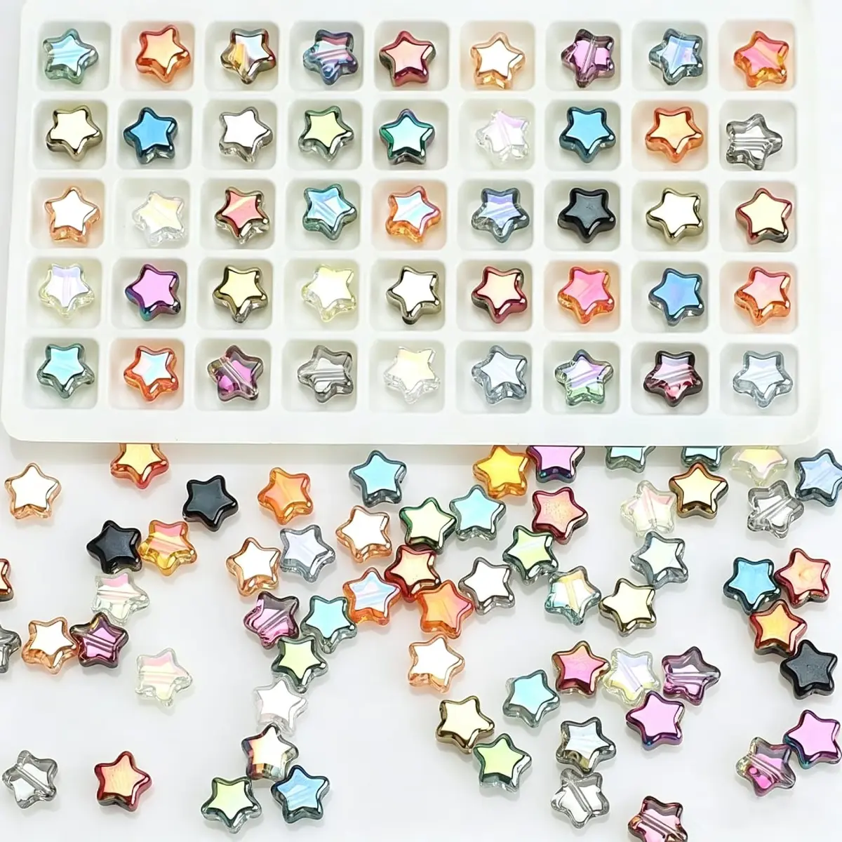 X Hot Popcorn Star Beads, 8mm Glass Star Beads, Electroplated, 200 pcs | Jewelry Craft Supplies - view 9