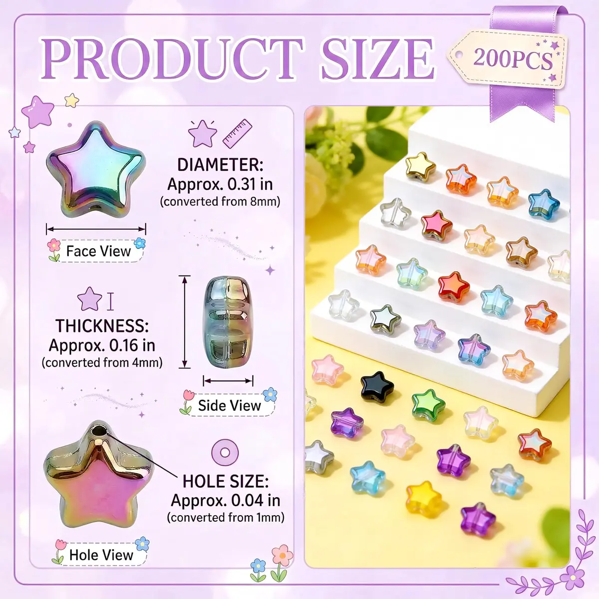 X Hot Popcorn Star Beads, 8mm Glass Star Beads, Electroplated, 200 pcs | Jewelry Craft Supplies - view 2