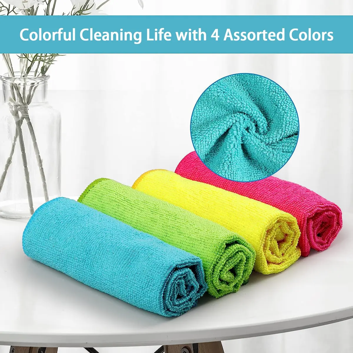 HOMEXCEL 8PK Microfiber Cleaning Cloths 11.5x11.5in | Scratch-Free & Ultra-Absorbent - view 3