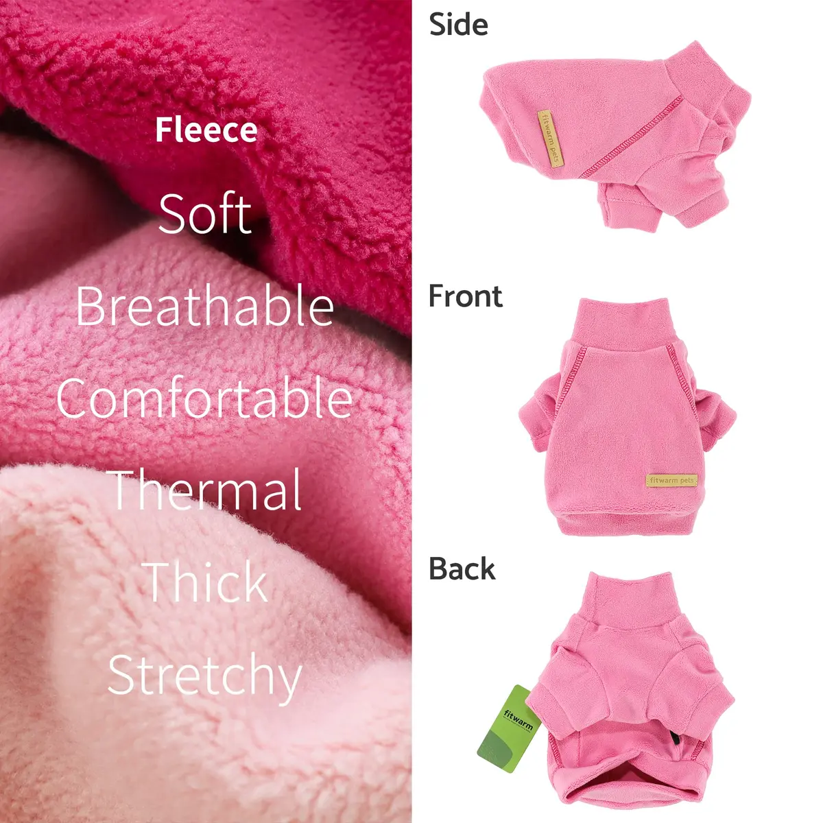 Fitwarm Large Pink 3 Pack Pet Sweater | Classic Fleece Turtleneck for Small Dogs & Cats - view 5